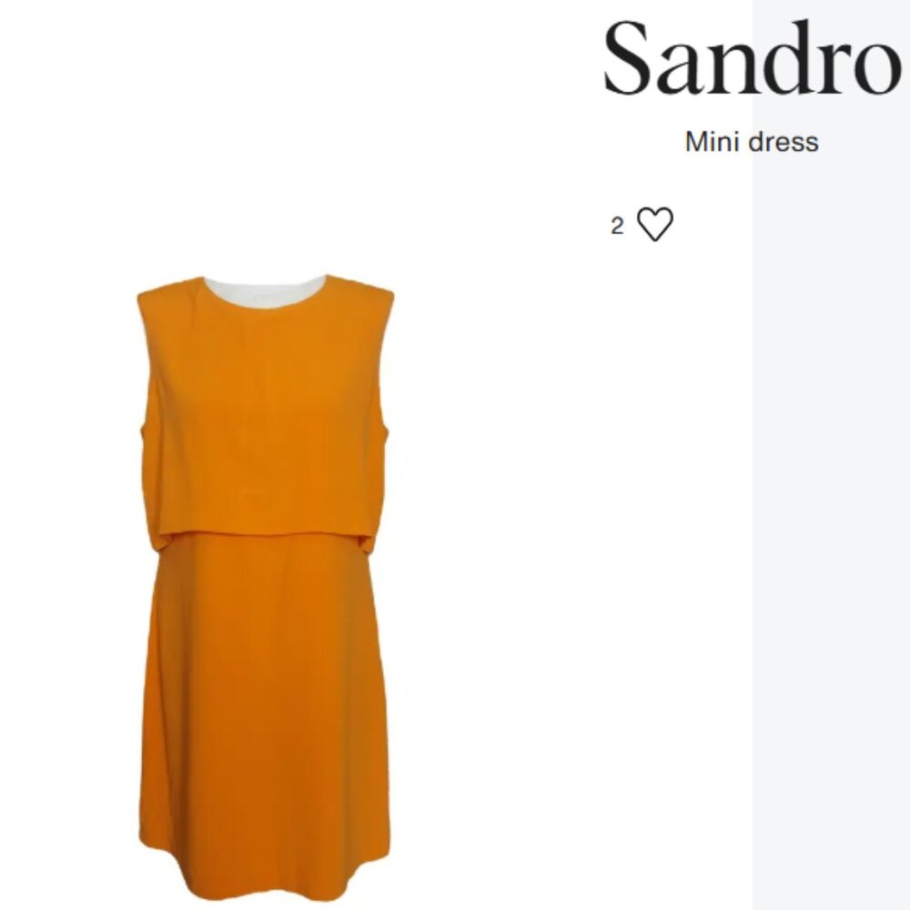 Sandro Paris Orange and white A-line no sleeves fake two piece Dress - Size 3